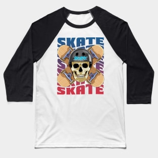 Skeleton Helmet Skateboarder Skateboard Decks Skater Skate Baseball T-Shirt
